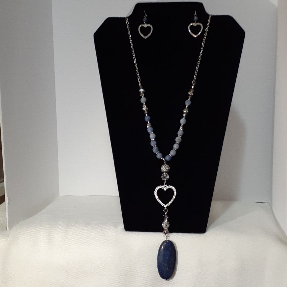 Christopher & Banks Silvertone Rhinestones/ Beads Necklace & Earrings.